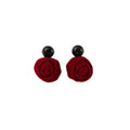 Vintage French Velvet Red Rose Bud Black Pearl Elegant Luxury Winter Drop Earrings view 5