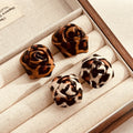 Vintage Leopard Print Acrylic Rose Flower Studs For Women Elegant Maillard Luxury Statement Earrings view 1