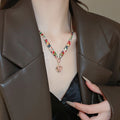 Light Luxury Copper Zircon Heart Pendant Necklace Earrings Jewelry Set view 3