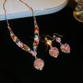Light Luxury Copper Zircon Heart Pendant Necklace Earrings Jewelry Set view 1