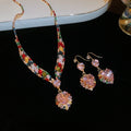 Light Luxury Copper Zircon Heart Pendant Necklace Earrings Jewelry Set view 4