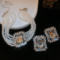 Light Luxury Faux Pearl Rhinestone Square Leaf Necklace Earrings Jewelry Set view 2