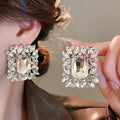 Light Luxury Faux Pearl Rhinestone Square Leaf Necklace Earrings Jewelry Set view 4