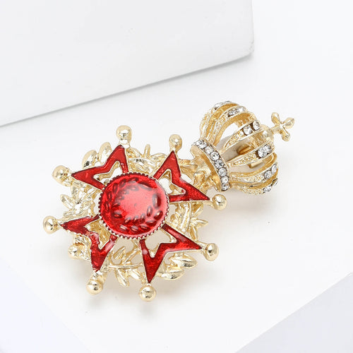 Alloy Enamel Crown Medal Brooch Pin For Women's Suits
