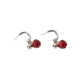 Vintage Silver Alloy Hoop Studs With Red Cherry Pendant Beads, Elegant Fall Winter Tassel Earrings view 5