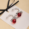 Vintage Silver Alloy Hoop Studs With Red Cherry Pendant Beads, Elegant Fall Winter Tassel Earrings view 1
