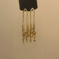 Gold Plated Metal Wheat Leaf Tassel Drop Earrings With Silver Posts, Light Luxury Style view 3