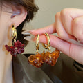 Chic Maillard Acrylic Flower Stud Earrings With Silver Needle Posts Vintage Light Luxury Fall Winter Jewelry view 1
