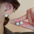 Alloy Square Heart Pearl Stud Earrings For Women French Minimalist Light Luxury Jewelry view 4