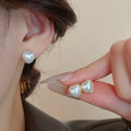Alloy Square Heart Pearl Stud Earrings For Women French Minimalist Light Luxury Jewelry view 2