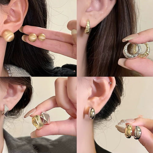 Light Luxury Iron Multi Layer C Hoop Stud Earrings For Women Minimalist Geometric Ring Design
