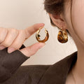 Vintage Gold Plated U Shaped Resin Ear Cuff Earrings With Round Maillard Accent For Women view 2