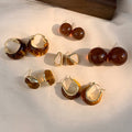 Vintage Gold Plated U Shaped Resin Ear Cuff Earrings With Round Maillard Accent For Women view 3
