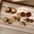 Vintage Gold Plated U Shaped Resin Ear Cuff Earrings With Round Maillard Accent For Women view 1