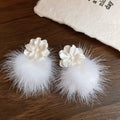 French Light Luxury Alloy Flower Fur Ball Stud Earrings For Women Autumn Winter Fashion view 4