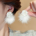 French Light Luxury Alloy Flower Fur Ball Stud Earrings For Women Autumn Winter Fashion view 1
