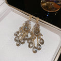 Light Luxury Teardrop Glass Bead Tassel Drop Earrings With Zircon Silver Needle Vintage Style view 4