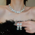 Alloy Rhinestone Round Flower Necklace And Stud Earrings Jewelry Set Light Luxury Elegant Style view 4