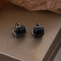 French Elegant Black Zircon Square Hollow Alloy Ear Clips With Rhinestone Inlay Luxury Fashion Earrings view 2