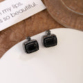 French Elegant Black Zircon Square Hollow Alloy Ear Clips With Rhinestone Inlay Luxury Fashion Earrings view 4