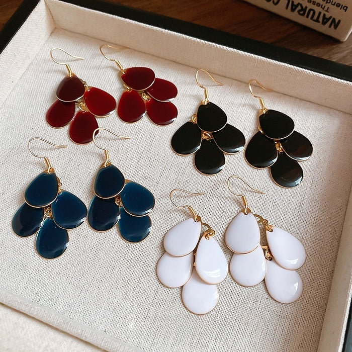 Chic Metal Enamel Waterdrop Tassel Drop Earrings for Women Light Luxury Statement Jewelry