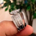 Marquise Geometric Zircon Ring Set For Women, 3 Piece Light Luxury Engagement Wedding Rings view 3