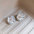 Chic French Style Freshwater Pearl Stud Earrings For Women, Geometric Round Minimalist Jewelry view 4