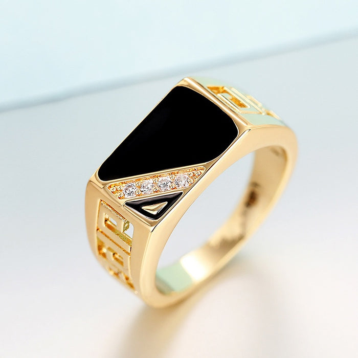 Vintage Old Money Geometric Ring For Women, Enamel Micro Pave Zircon Fashion Jewelry