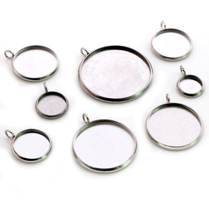 304 Stainless Steel Single Loop Pendant Tray Bezel Blank 8-25mm Inner Diameter DIY Jewelry Setting