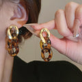 Maillard Leopard Print Acrylic Oval Interlocking Earrings Necklace Bracelet Jewelry Set view 3