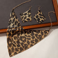 Luxury Leopard Print Triangle Alloy Rhinestone Tassel Drop Dangle Statement Jewelry Set Earrings view 4