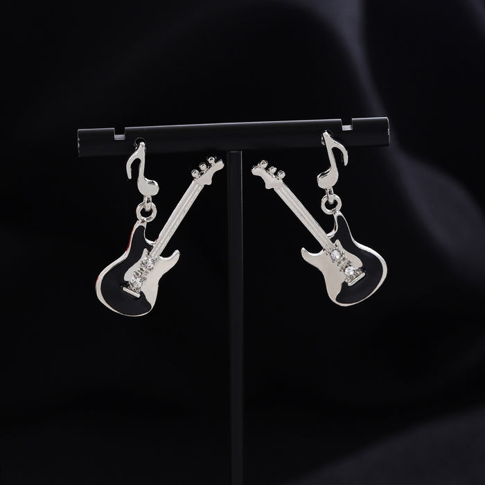 Luxury Punk Music Note And Electric Guitar Enamel Rhinestone Drop Dangle Festival Fashion Earrings
