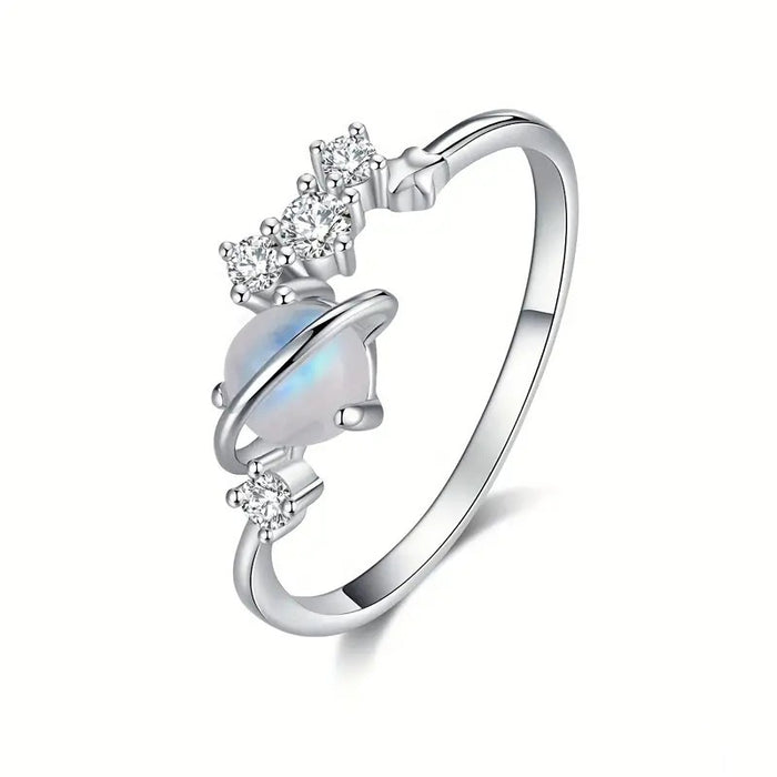 Glossy Planet Geometric Ring For Women, Cosmic Faux Moonstone Statement Jewelry