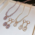 Gold Plated Round Faux Pearl Stud Earrings Necklace Jewelry Set Light Luxury Niche Style view 1