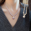 Gold Plated Round Faux Pearl Stud Earrings Necklace Jewelry Set Light Luxury Niche Style view 3