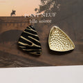 Luxury Black Gold Zebra Stripe Enamel Triangle Alloy Stud Exaggerated Statement Fashion Earrings view 3