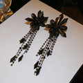 Vintage Gothic Floral Artificial Crystal Tassel Drop Earrings With Silver Pins For Women view 4