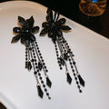 Vintage Gothic Floral Artificial Crystal Tassel Drop Earrings With Silver Pins For Women view 2
