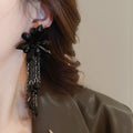 Vintage Gothic Floral Artificial Crystal Tassel Drop Earrings With Silver Pins For Women view 3