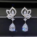 Lotus Water Drop Geometric Zircon Earrings, Light Luxury Fashion Drop Jewelry For Women view 2