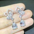 Lotus Water Drop Geometric Zircon Earrings, Light Luxury Fashion Drop Jewelry For Women view 1