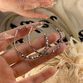 Copper Geometric Round Hoop Earrings With Silver Posts, Minimal Chic Light Luxury Style view 4