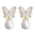 Irregular Korean Butterfly Earrings For Women With Faux Pearl Studs, Gentle Princess Jewelry view 1