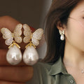 Irregular Korean Butterfly Earrings For Women With Faux Pearl Studs, Gentle Princess Jewelry view 3