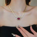 Vintage Alloy Rhinestone Oval Pendant Necklace For Women Light Luxury Geometric Collarbone Jewelry view 3