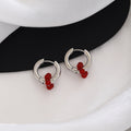 Elegant Silver Alloy Huggie Hoop With Red Flower Bead Charm Lightweight Luxury Women's Earrings view 1