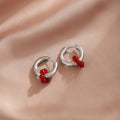 Elegant Silver Alloy Huggie Hoop With Red Flower Bead Charm Lightweight Luxury Women's Earrings view 2