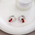 Elegant Silver Alloy Huggie Hoop With Red Flower Bead Charm Lightweight Luxury Women's Earrings view 4