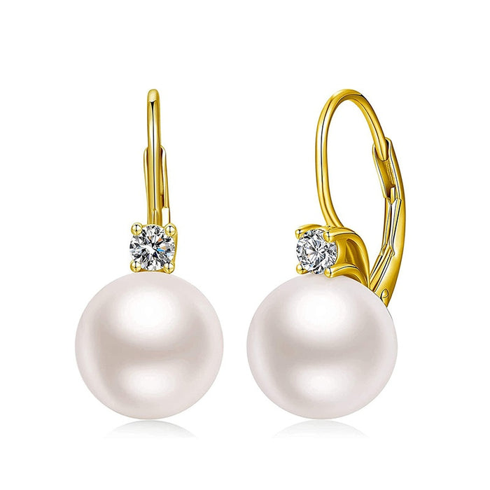 Zircon Inlaid Faux Pearl Drop Earrings For Women, Elegant Fashion Daily Wear Jewelry