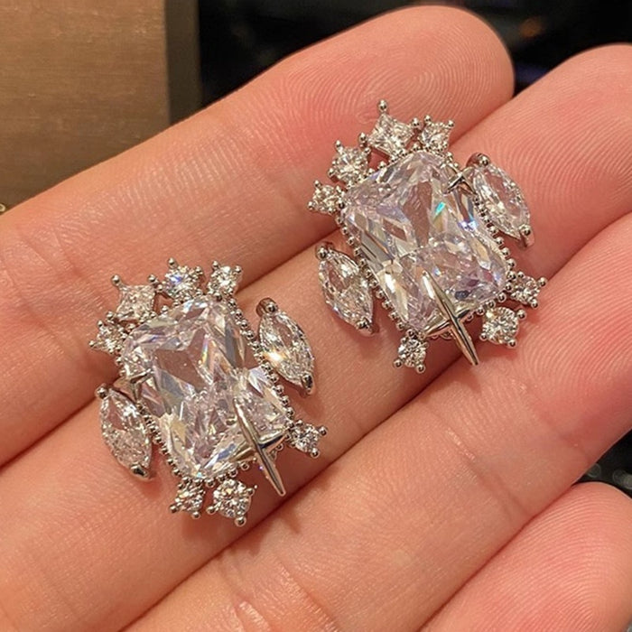 Elegant Geometric Star Stud Earrings For Women With Zircon, Fashion Niche Design Ear Jewelry